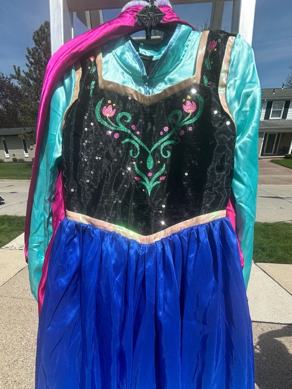 Disney Anna-Inspired Costume Dress in Blue, Black, Teal, Pink